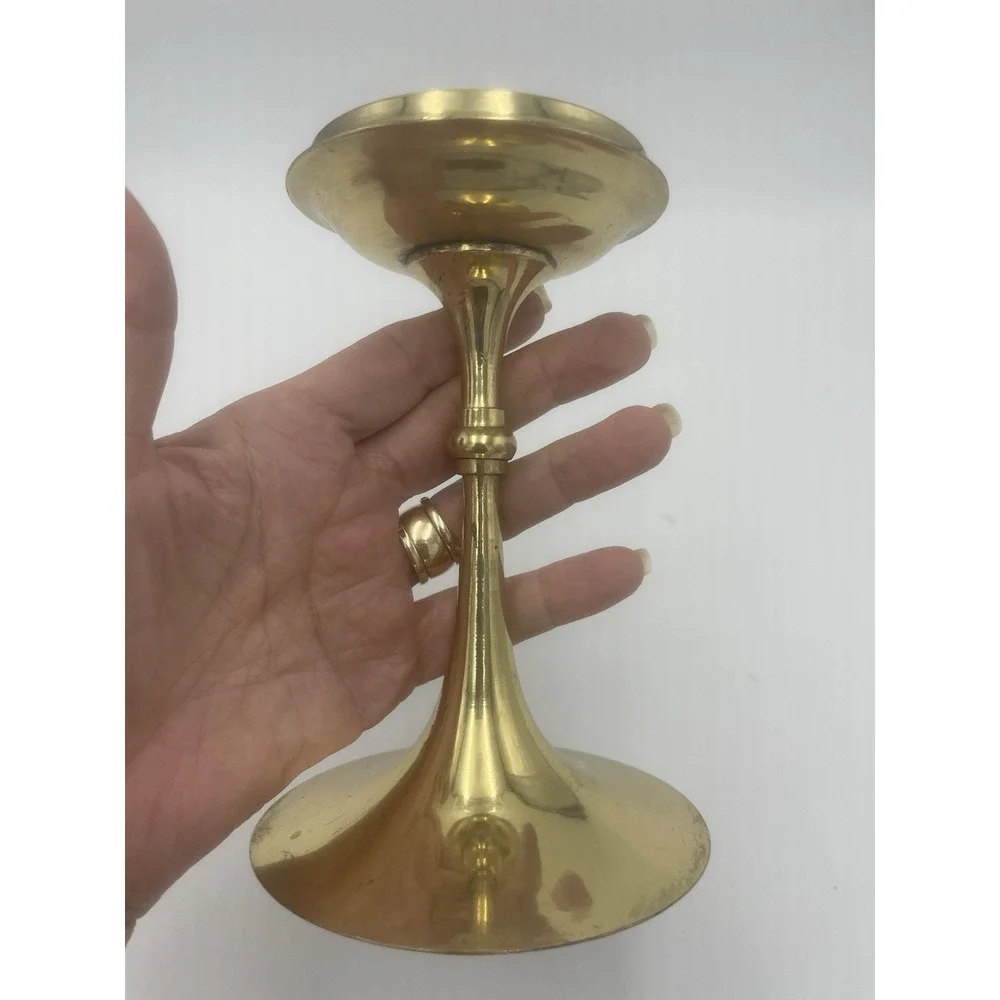 Vintage Brass Pillar Candle Holder Needle Top‎ 6